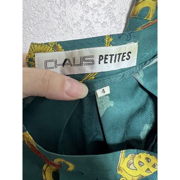 Vintage CHAUS Belts & Medallions Pleated Midi Skirt Green Size S 4 Old Money - Picture 7 of 7